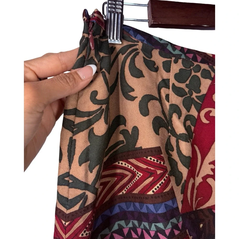Harold's 100% Silk Patchwork Print Pencil Skirt Red‎ Geometric Midi Size 10